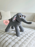 Lola the grey elephant amigurumi crochet toy made using a PDF crochet pattern