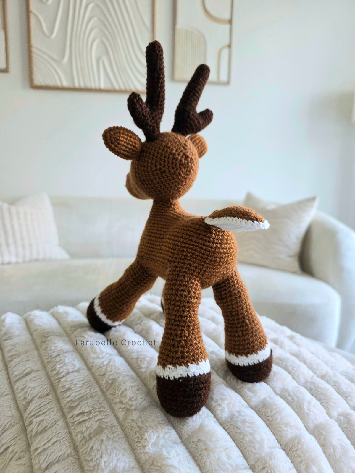Back view close up of reindeer crochet amigurumi