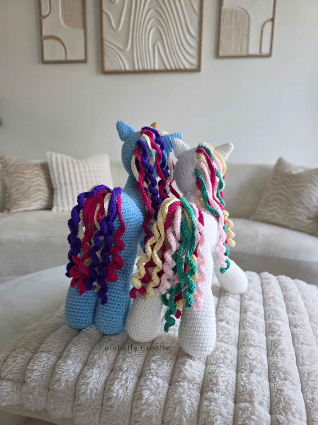 Back view close up of unicorn crochet amigurumi